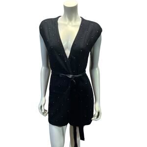 H&M Black Beaded Sleeveless Cardigan Vest with Sash Medium NWT